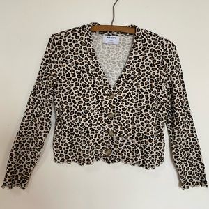 Old Navy Leopard-Print, Lettuce Edge, Cropped Cardigan Girls L (10-12)